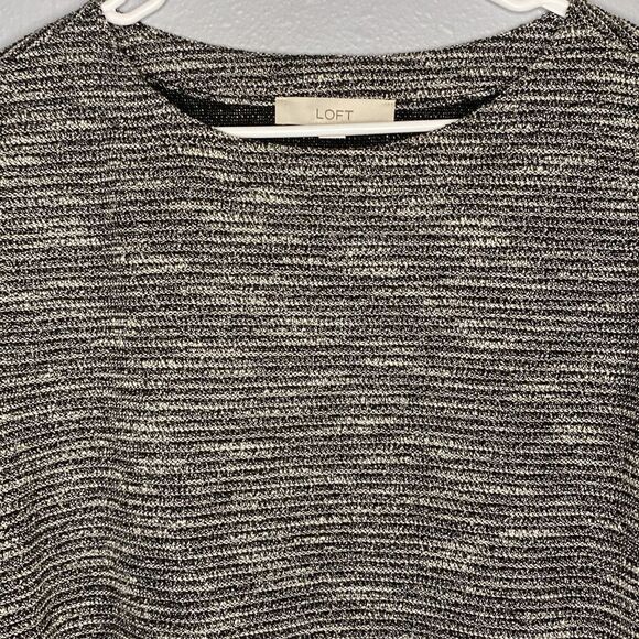 Loft Boho Black and White Long Sleeved Crew Neck Tunic Top Size Medium - Picture 2 of 12